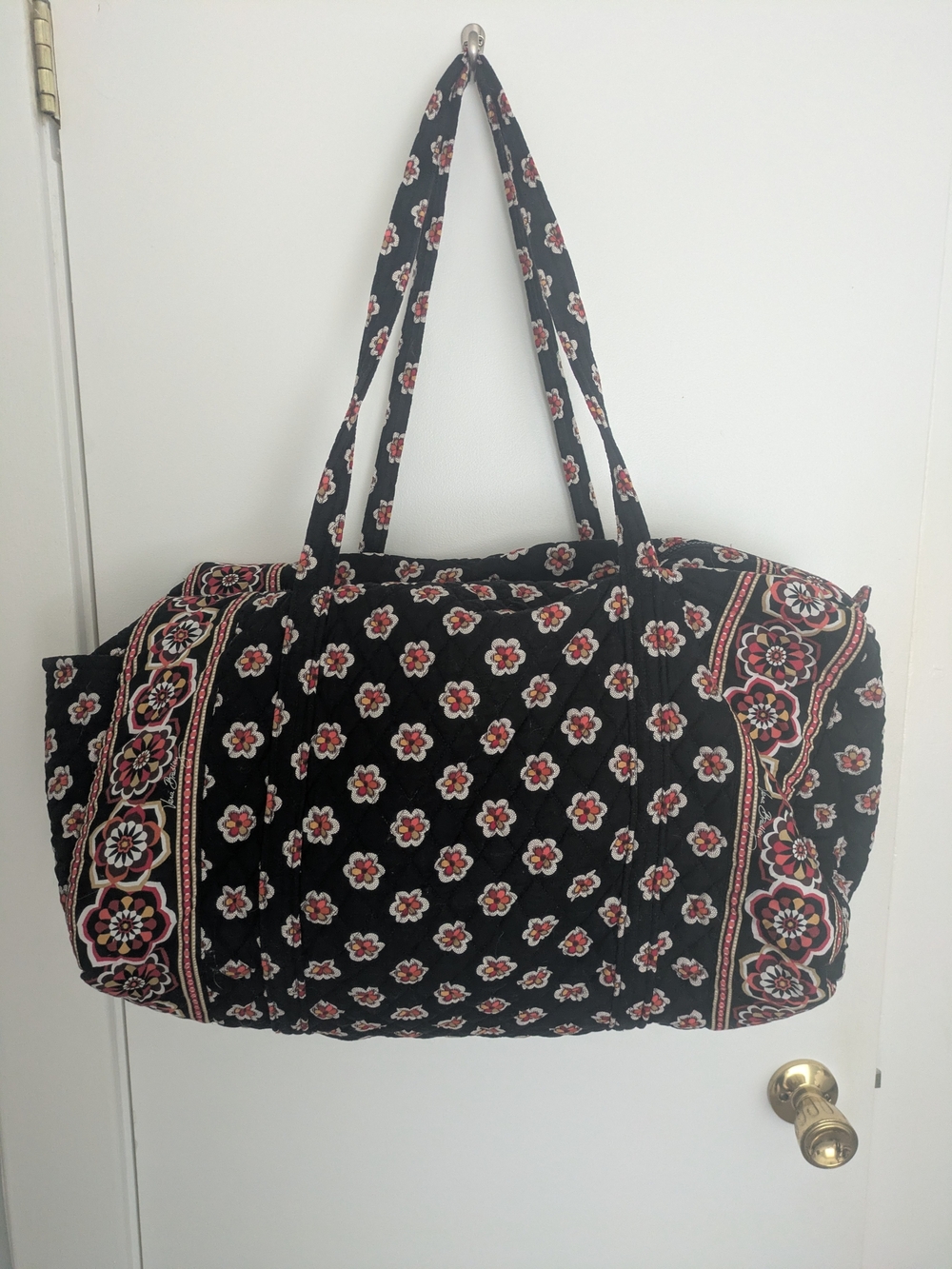 Vera Bradley Retired Pirouette Quilted Black Floral Weekender Tote Black/Red